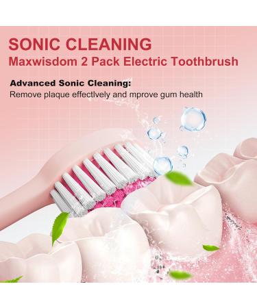 MAXWISDOM Toothbrush Electric with Holders 12 Sonic Toothbrush Heads Replacement 6 Modes Smart Timer 2 Hours Charge for 60 Days - Pink & White - Pack Of 18 - Buy Online on GoSupps.com