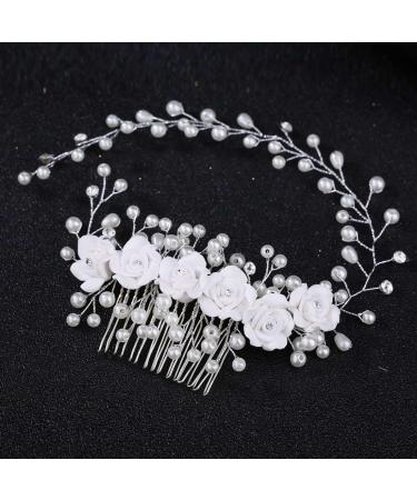JUSTUSNX Bride Wedding Hair Pieces Pearl Hair Vines Silver Crystal Headpiece Flower Headband for Women and Girls Hair Styling Accessories - Buy Online on GoSupps.com