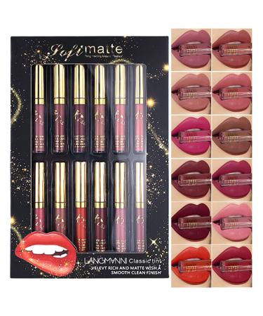 Velvety Matte Lipstick Set - 12Pcs, Long Lasting & Waterproof, Non-Stick Cup Lip Gloss, Nude & Red Shades - Birthday Gift Edition - Buy Online on GoSupps.com