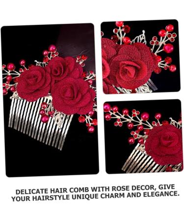 minkissy Rose Hair Comb Wedding Hair Accessories for Brides Wedding Hair Comb Rose Hair Decor Bridal Hair Side Comb Rose Flower Hair Comb Wedding Hair Side Comb Hair Decoration Red Cloth - Buy Online on GoSupps.com