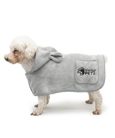 Ownpets Dog Stiring Rapid drying terry bathing towel absorbent dog bathrobe with Velcro fastener and adjustable body band thickening (XS | gray)