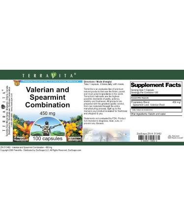 Valerian and Spearmint Combination - 450 mg (100 Capsules ZIN: 513462) - 3 Pack - Buy Online on GoSupps.com