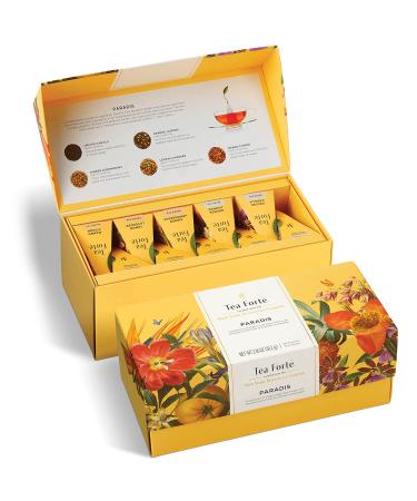 Tea Forte Presentation Box Presentation Box Tea Sampler Gift Set, 20 Assorted Variety Handcrafted Pyramid Tea Infuser Bags (Paradis)