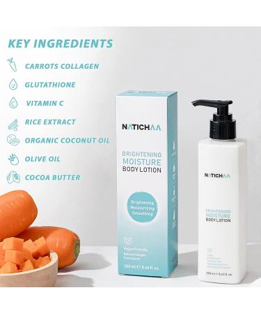 Collagen Brightening Body Lotion | Skin Tightening & Firming Moisturizer with Carrot & Glutathione | Vegan pH Balanced Formula | 8.45 fl oz - Buy Online on GoSupps.com