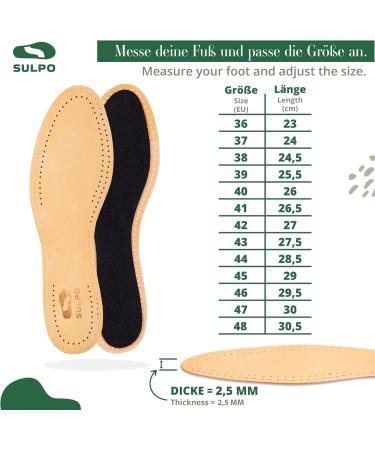 Sulpo Leather Insoles with Activated Carbon | Anti-Sweat Breathable & Comfortable | Men's & Women's Sizes 36-47 - Buy Online on GoSupps.com