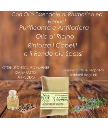  Antiche Bolle 100% Natural Solid Shower Shampoo with Nettle Henna and Rosemary - For all skin and hair types - Moisturizing toning and strengthening - 100g - Buy Online on GoSupps.com
