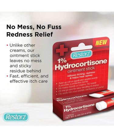 Restorz Hydrocortisone 1% Cream Stick for Fast Relief | Itching, Redness, Rashes | Easy-to-Use No Mess Ointment | Gentle Support | 1 Pack - Buy Online on GoSupps.com