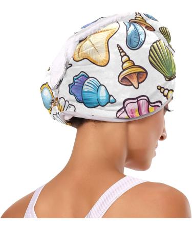 Colorful Seashells Hair Towel 2 Pack - Super Absorbent Quick Dry Hair Turbans with Button Wrap for Women & Girls - Ideal for International Shipping - Buy Online on GoSupps.com