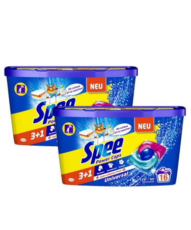 Spee Power Caps Universal 3+1 full detergent 32 (2 x 16) Washpia purity radiance and freshness for your laundry at a clever 20-95 fresh 208 g (2-pack)