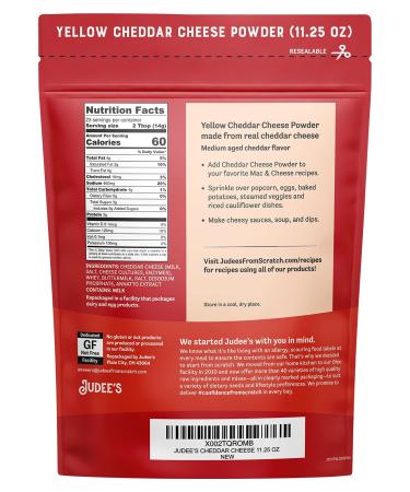 Judees Yellow Cheddar Cheese Powder 11.25oz - Non-GMO, rBST Hormone-Free, Gluten-Free, Nut-Free - Made in USA - Great for Sauces, Soups, Dips - 11.25oz - Buy Online on GoSupps.com