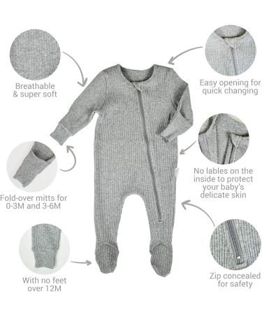 DreamBuy Ribbed Cotton Zip Up Baby Sleepsuits | 12-18 Months | Footed/Footless | Unisex Newborn Clothes | Velvet Mocha - Buy Online on GoSupps.com