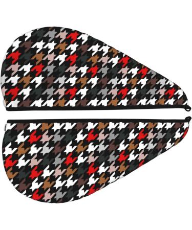 Shop Houndstooth Green Red Microfiber Hair Towel | Soft Super Absorbent Wrap for Women | Quick Dry Coral Velvet Cap for Long Curly & Thick Hair - Buy Online on GoSupps.com