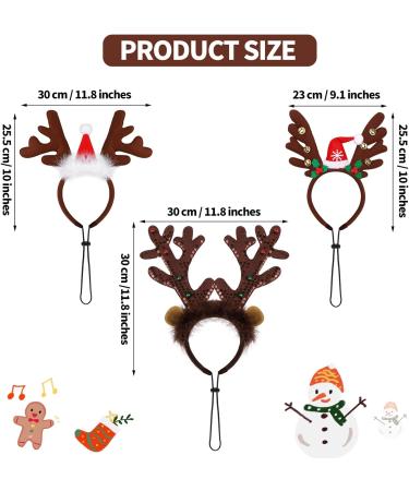 Pedgot 3 Pack Christmas Pet Headwear Xmas Hair Loop Brown Reindeer Antlers Headband Christmas Pet Costume Hair Accessory for Dogs - Buy Online on GoSupps.com