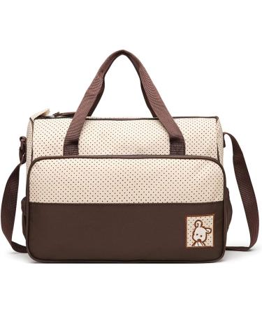 Miss Lulu 5-Set Brown Baby Diaper Bag | Stylish Shoulder Bag with Bottle Holder & Changing Pad - Ideal for Moms - Buy Online on GoSupps.com