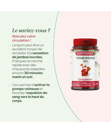 SUPERDIET - ORGANIC RED VINE - Circulation & Light legs - Made in France - 45 capsules - Buy Online on GoSupps.com