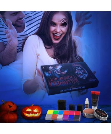 DELANCI SFX Makeup Kit - Professional Halloween Special Effects Supplies with Scar Wax, Coagulated Blood, Brushes, Paint, Sponges, Spatula - 14pcs - Buy Online on GoSupps.com
