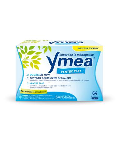 Ymea Flat Stomach - Menopausal Food Supplement(1) - Plant actives vitamins and minerals - hot flashes control (1) and flat stomach(2.3) - 64 capsules - 1 month