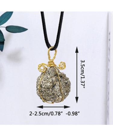 Pyrite Pendant Necklace - Gold Wire Wrap Rough Pyrite Pendants - Regular Handmade Healing Crystal Necklace with Black Macrame Cord Yechun - Buy Online on GoSupps.com
