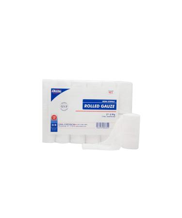 Dukal Rolled Gauze 3" x 5 yds. Pack of 12 White Gauze Bandage Rolls for General Wound Care. Non-sterile 2-ply Gauze. 100% Woven Cotton Bandages. Absorbent Bandage for Home Gym 403