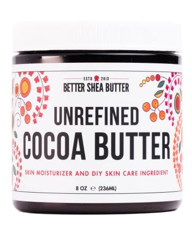 Unrefined Cocoa Butter - Vegan Butter For Use on Stretch Marks, Whipped Body Butters, Balms, Creams, & Keto Fat Bombs - 100% Pure, Food Grade, Smells Like Chocolate (8 oz Jar) 8 Fl Oz Jar