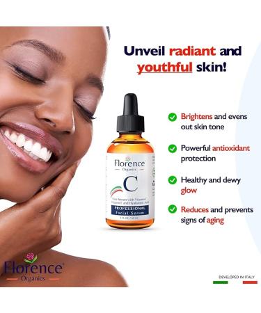 2oz. Organic Vitamin C Serum & Hyaluronic Acid for Face, Neck, Eyes - Brighten and Hydrate Your Skin - Buy Online on GoSupps.com