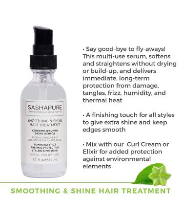 Sashapure Smoothing & Shine Hair Treatment with Sacha Inchi Oil - Frizz Elimination, Heat Protection, Styling & Finishing - 1.7 fl.oz - Buy Online on GoSupps.com
