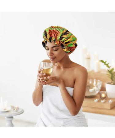 2-Piece African Silky Satin Sleep Bonnet Set for Curly Hair | Adjustable Caps for Girls & Women | Retro Patterns | Black - Buy Online on GoSupps.com