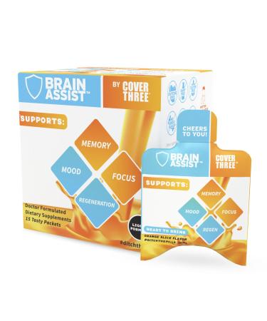Cover Three Brain Assist Brain Supplement Nutritional Focus Supplement with Curcumin Uridine Orange Slice Liquid Brain Support Formula High Performance Memory Supplements Brain Assist 15 Servings (Pack of 1)