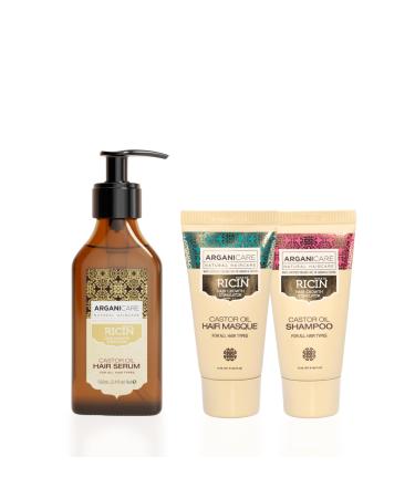 Arganicare ARGANICARE | Castor Oil Range | Protective Serum 100ml + Shampoo 50ml + Mask 50ml | With Organic Castor Oil | Hair Care | Nourishes | Strengthens | Hydrates | All Hair Types
