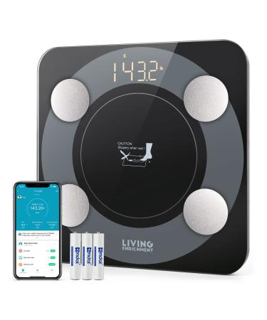 Bluetooth Scale for Body Weight, Living Enrichment Smart Body Fat Weight BMI Bathroom Wireless Scale with High Accuracy Sensor, Body Composition Monitor Analyzer with Smartphone App, 396 lbs - Black