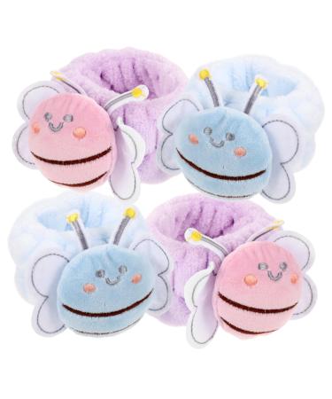 4pcs Face Wash Wristband Stretchy Hair Ties Wrist Spa Washband Wristbands Wash Arm Bee Suit Wrist Scrunchies for Washing Face Rose Gold Ribbon Towel Cleaning Tape Elastic Flannel