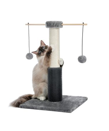 PEQULTI Cat Scratching Post, Cat Scratcher Natural Sisal Rope Covered Post with Brush and Detachable Pompom Grey