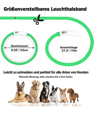 Nepfaivy Luminous Waterproof Dog Collar - USB Charging Adjustable Length LED Safety Light for Dogs - Green Silicone with 3 Lighting Modes - Buy Online on GoSupps.com