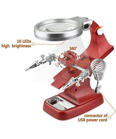 Professional Magnifying Glass LED 3X 4.5X Magnifying Lamp USB Clip On Optical Glass Magnifier Lens Metal Clamp/Red bonny369 - Buy Online on GoSupps.com
