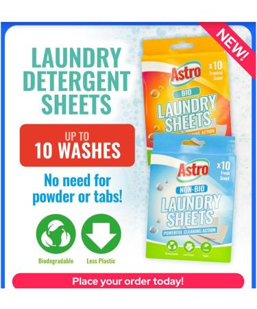 30x ASTRO Professional Laundry Sheets Eco Detergent Non Bio Washing Machine Powerful Cleaning Action UK FREE P&P - Buy Online on GoSupps.com