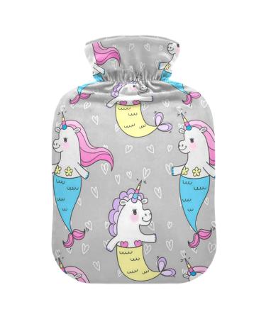 Unicorn mermaid hot water bottle with cover soft warm for winter bed hand neck and shoulders 1 l