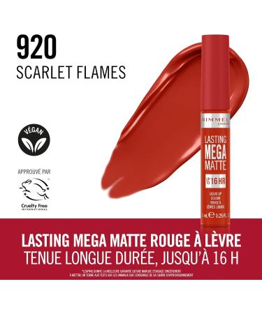 Rimmel London Lasting Mega Matte Liquid Lipstick Long-Lasting Hydrating Vegan Formula - 920 - Scarlet Flames 7.4ml - Buy Online on GoSupps.com