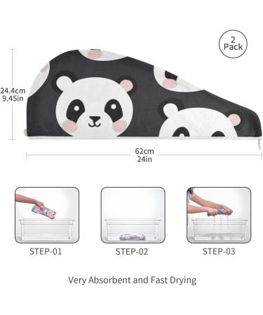 Cute Panda Black Hair Towel 2 Pack | Super Absorbent Quick Dry Turbans for Women & Girls - Buy Online on GoSupps.com