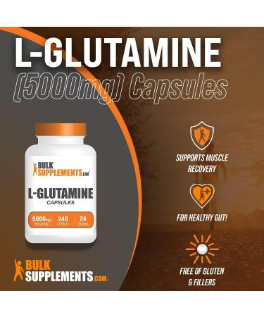 BulkSupplements L-Glutamine Capsules - Nutritional Supplement for Muscle Health - 240 Capsules - Buy Online on GoSupps.com