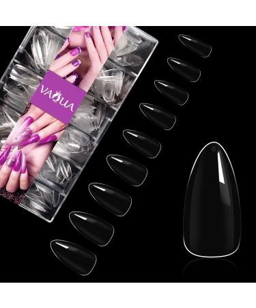 Acrylic Nail Tips 500 Pieces - Clear Almond Shaped Full Cover Fake Nail Tips - 10 Sizes Artificial False Nail Tips With Box - for Women Girls DIY Nails