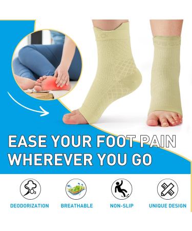 HUEGLO Plantar Fasciitis Compression Socks 4 Pairs - Ankle Support Brace for Pain Relief - Breathable Anti-Slip Design - Unisex (Skin-L) - Buy Online on GoSupps.com