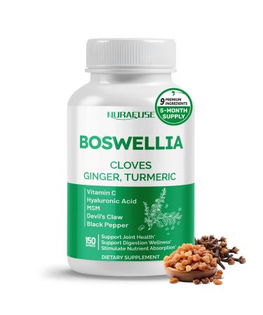 Boswellia with Cloves Ginger Turmeric Vitamin C Hyaluronic Acid MSM Devil's Claw Supports Joint Health Digestive Wellness* & Nutrient Absorption* Made in The USA 150 count (pack of 1)