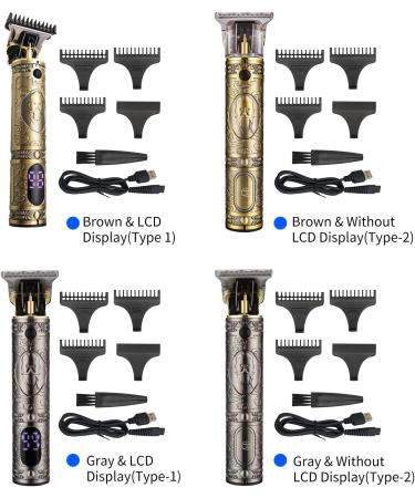 Irishom Men Hair Clippers Cordless Barber Clipper Hair Cutting Kit Beard Trimmer Haircut Grooming Set T-Blade Trimmer USB Electric Beard Trimmer LCD Display Grey - Buy Online on GoSupps.com