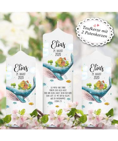 Baptismal Candle for Boy or Girl - Whale & Fish Design - Custom Name & Date - Blue & White - 25 x 7 cm - Perfect for Baptism Birth & Communion - Buy Online on GoSupps.com