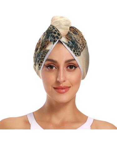 A Leopard Rushing in The Desert Hair Towel 2 Pack Super Absorbent Hair Drying Towel Quick Dry Hair Turbans Head Towel with Button Twisty Wrap for Women Girls
