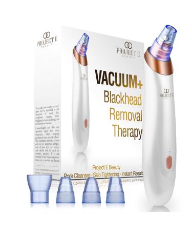 Vacuum+ Blackhead Removal Therapy by Project E Beauty | Blackhead & Whitehead Extractor | Nose & Face Cleanser | Adjustable Suction | USB Rechargeable | 4 Replacement Probes | for Men & Women