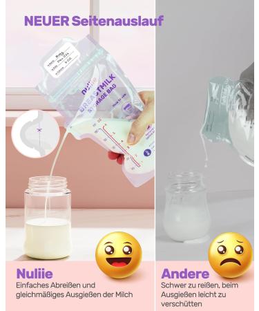 Nuliie 120-Piece BPA-Free Breast Milk Storage Bags - Temperature-Sensitive Spout-Proof Space-Saving (180ml) - Ideal for Breastfeeding - Buy Online on GoSupps.com