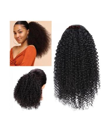 Ponytail Extension Kinky Curly Hair Extensions 8-26" Human Hair Drawstring Ponytail Extension Brazilian Real Human Hair Clip in Ponytail Hair Extension for Black Women Ponytail Hairpiece for Women ( 12inches Natural Color