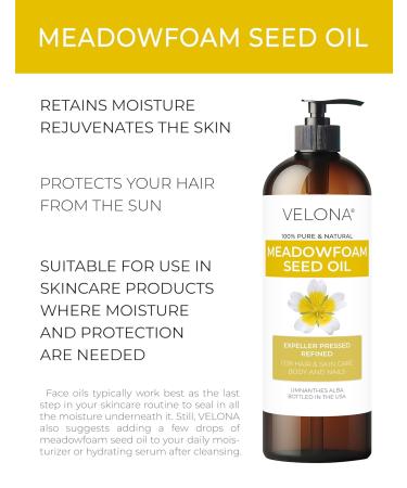 Velona Meadowfoam Seed Oil 8 Fl Oz | 100% Pure Carrier Oil for Cooking Skin Hair & Body Moisturizing | Cold Pressed & Refined - Buy Online on GoSupps.com