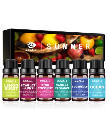 Summer Fragrance Oils for Diffusers 6pcs Diffuser Oils Set 10ml Lemon Burst Scarlet Berry Bluebells Vanilla Elegance Pink Coconut Ocean for Waterless Diffuser Car Air Freshener Humidifiers